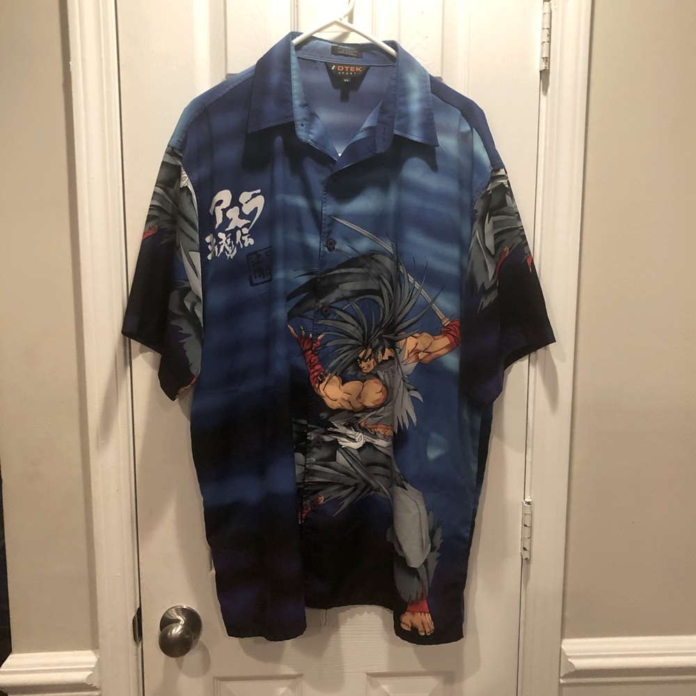 Y2K Vintage Haohmaru Samurai Blue Japanese Anime Button Down Shirt - Picture 2 of 9
